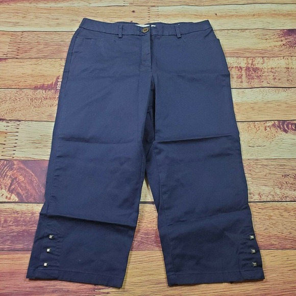 Sag Harbor Womens Size 10 Cropped Capri Pants Solid Navy Blue Stretch Nautical - Picture 3 of 11